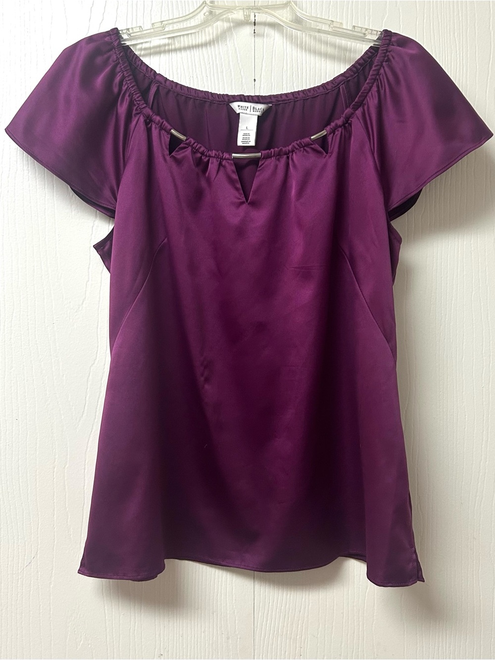 White House Black Market Plum Satin Cap Sleeve Blouse